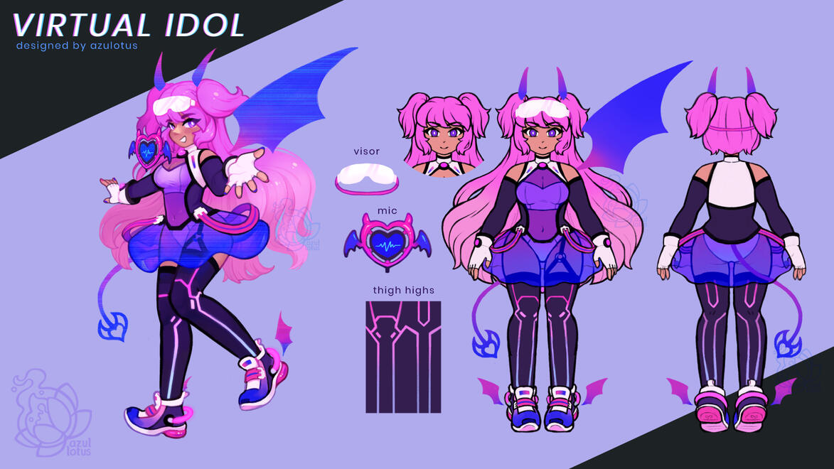 "Virtual Idol" Character design originally created for a competition hosted by Ironmouse.