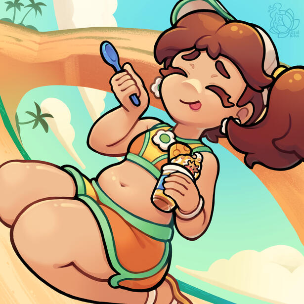 "Summer Treat" Fanart of Princess Daisy on Koopa Beach in Mariokart World.